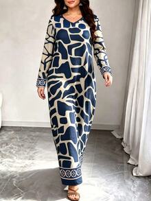 Seusyu Women's Retro Striped Digital Print Casual Round Neck Long Sleeve Pocketed Maxi Dress, Fashionable & Elegant Fall - Multicolor - View 4