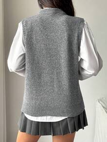 SHEIN PariChic 女士素色簡約日常無袖毛衣背心 - 灰色 - 查看 2