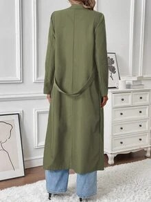 Pariaura Women's Casual Double-Breasted Mid-Length Trench Coat Fall Winter Cloth For Women - Army Green - View 2