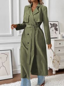 Pariaura Women's Casual Double-Breasted Mid-Length Trench Coat Fall Winter Cloth For Women - Army Green - View 3