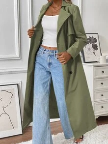 Pariaura Women's Casual Double-Breasted Mid-Length Trench Coat Fall Winter Cloth For Women - Army Green - View 6