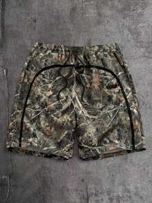 AXEPEAK Pantalones cortos casuales sueltos con cordón en la cintura y estampado de ramas para hombres - Multicolor - Ver 6