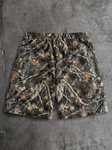 AXEPEAK Pantalones cortos casuales sueltos con cordón en la cintura y estampado de ramas para hombres - Multicolor - Ver 2