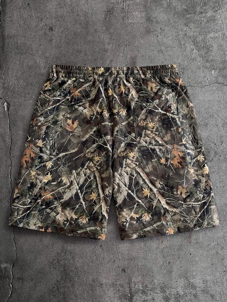 AXEPEAK Men's Drawstring Waist Branch Pattern Loose Casual Shorts - Multicolor - View 2