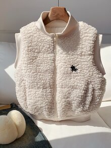 Comfortcana Women's Knight Pattern Zipper Casual Versatile Winter Cotton Padded Vest - Apricot - View 9