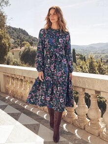 Dayvera Women's Floral Print Button Long Sleeve Dress,Fall Vacation Long-Sleeved Dress,Vacation Outfits Women - Multicolor - View 1
