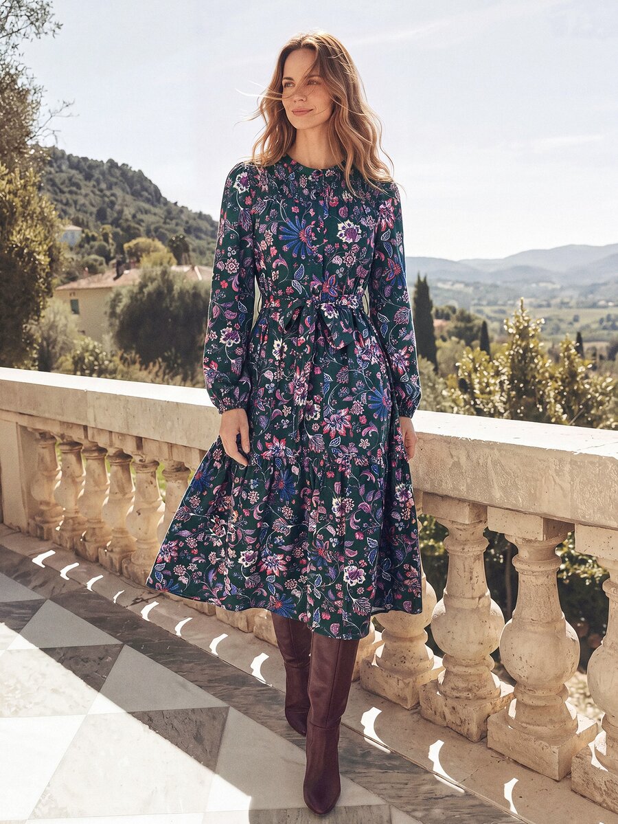 Dayvera Women's Floral Print Button Long Sleeve Dress,Fall Vacation Long-Sleeved Dress,Vacation Outfits Women - Multicolor - View 1