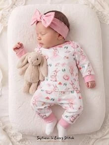 Cozy Pixies 新生兒卡通兔子印花長袖上衣與長褲套裝 - 彩色 - 查看 2