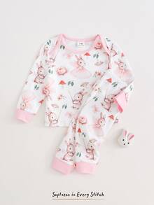 Cozy Pixies 新生兒卡通兔子印花長袖上衣與長褲套裝 - 彩色 - 查看 5