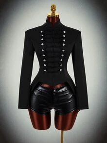 Amplova Women's Halloween Double-Breasted Vampire Jacket - Black - View 5