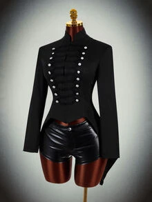 Amplova Women's Halloween Double-Breasted Vampire Jacket - Black - View 3