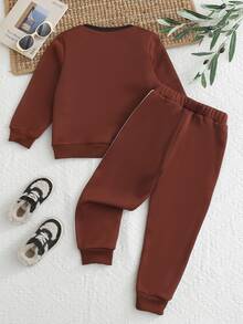 Genkimix Kids Young Boys' Fleece Lined Colorblock Sweatshirt And Jogger Pants Set, Warm 2-Piece Casual Tracksuit Outfit, Fall Winter - Coffee Brown - View 3