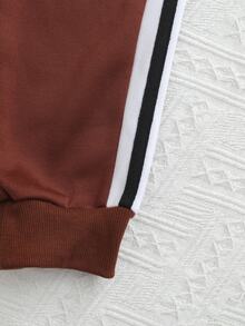 Genkimix Kids Young Boys' Fleece Lined Colorblock Sweatshirt And Jogger Pants Set, Warm 2-Piece Casual Tracksuit Outfit, Fall Winter - Coffee Brown - View 7
