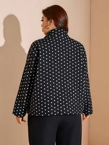 Comfylo Plus Size Women's Polka Dot Pattern Long Sleeve Zip-Up Casual Jacket Winter - Black - View 8