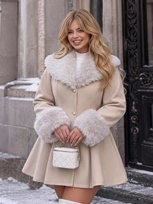 GalTyme Plus Size Women's Fur Collar Long Sleeve Single-Breasted Elegant Coat Fall - Apricot - View 8