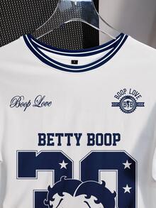 Betty Boop x SHEIN 女士圆领短袖休闲T恤，全印花设计 - 白色 - 查看 7