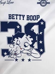 Betty Boop x SHEIN 女士圆领短袖休闲T恤，全印花设计 - 白色 - 查看 9