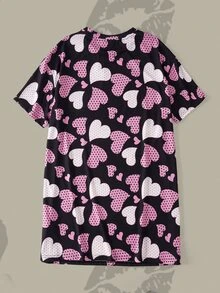 Betty Boop x SHEIN Plus Size Cartoon Polka Dot Heart Print Nightgown - Black - View 2