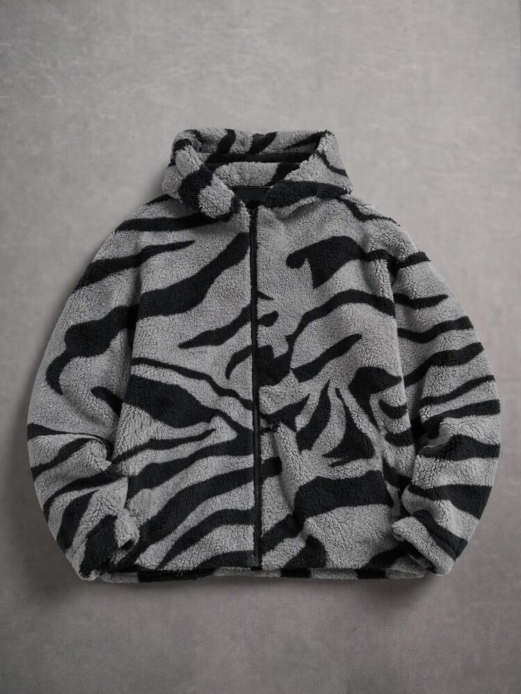 NEON BLANC Men's Autumn/Winter Casual Cardigan Hoodie, Coral Fleece, Grey & Black Colorblock, Standard Size, Plain Halloween Winter Party Autumn Leopard Print - Multicolor - View 6