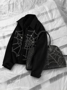 NEON BLANC Men's Autumn Fashion Spider Web Rhinestone Shirt Men Slim Fit Party Gift For Husband, Boyfriend, Son, Halloween Winter Autumn - Black - View 1
