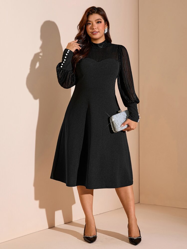 Comfylo Plus Size Women's Solid Color Casual Party & Travel Dress Fall - Black - View 7