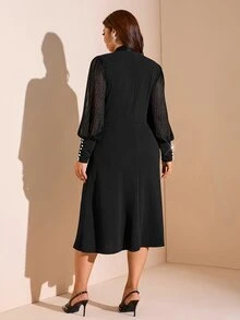 Comfylo Plus Size Women's Solid Color Casual Party & Travel Dress Fall - Black - View 8
