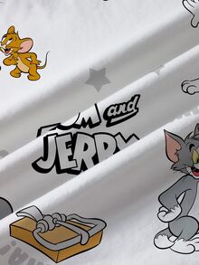 TOM & JERRY X SHEIN Young Boy Casual Letter & Cartoon Graphic Round Neck Short Sleeve T-Shirt, Summer - White - View 7