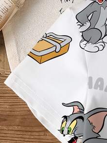TOM & JERRY X SHEIN Young Boy Casual Letter & Cartoon Graphic Round Neck Short Sleeve T-Shirt, Summer - White - View 6
