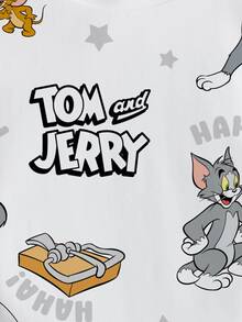 TOM & JERRY X SHEIN Young Boy Casual Letter & Cartoon Graphic Round Neck Short Sleeve T-Shirt, Summer - White - View 5