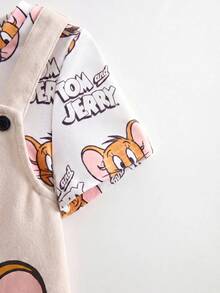 TOM & JERRY X SHEIN Baby Girl Cartoon Print Short Sleeve T-Shirt And Suspender Dress Casual Set - Apricot - View 6