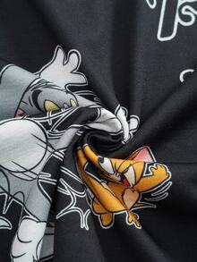 TOM & JERRY X SHEIN 小男孩對比色字母卡通印花休閒日常短袖T恤 - 彩色 - 查看 7