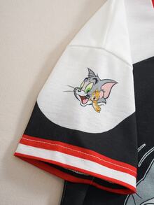 TOM & JERRY X SHEIN 小男孩對比色字母卡通印花休閒日常短袖T恤 - 彩色 - 查看 5