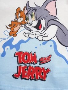 TOM & JERRY X SHEIN 男嬰字母卡通印花連帽短袖T恤與短褲休閒日常套裝 - 彩色 - 查看 6