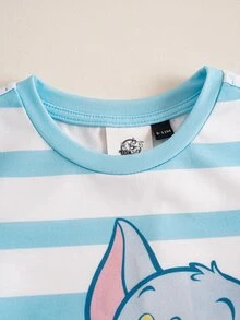 TOM & JERRY X SHEIN Baby Boy Cartoon Print Color Block Crew Neck Casual Romper - Multicolor - View 5