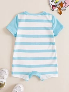 TOM & JERRY X SHEIN Baby Boy Cartoon Print Color Block Crew Neck Casual Romper - Multicolor - View 3