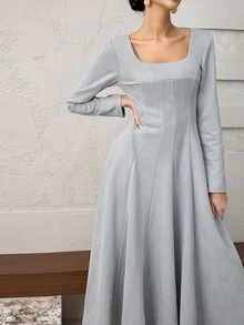 Heiryn Women's Elegant Solid Color Waist Cinched Mid-Length Dress, Suitable For Parties - Blue - View 10