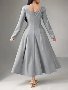 Heiryn Women's Elegant Solid Color Waist Cinched Mid-Length Dress, Suitable For Parties - Blue - View 2