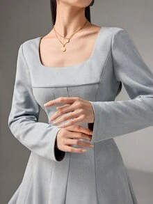 Heiryn Women's Elegant Solid Color Waist Cinched Mid-Length Dress, Suitable For Parties - Blue - View 3