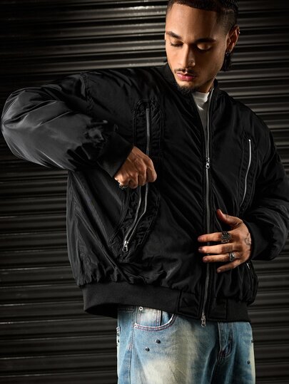 Men's Autumn/Winter Fashion Baseball Collar Zip-Up Pocket Jacket