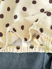 SHEIN 青少年女孩淺黃棕色波點拉鍊立領落肩防風夾克外套長袖秋季穿搭 2027年畢業生 - 彩色 - 查看 7