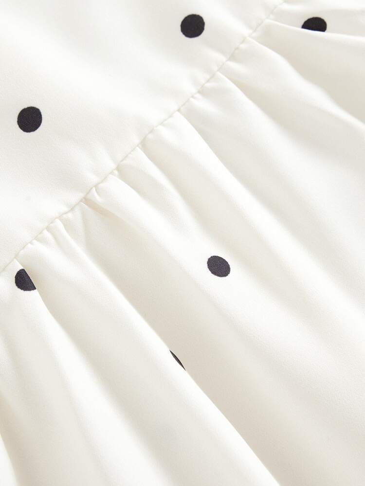Tween Girl Tween Girl Apricot Polka Dot Long Sleeve Dress, Cute Party Dress, Round Neck Contrast Color Bow Belt, White Skirt Christmas Party Dress Robe Autumn Hive - Apricot - View 4