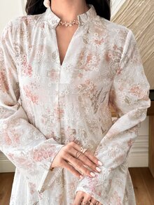 Al Najma 精緻刺繡印花寬鬆喇叭袖女款土耳其長版長衫與阿拉伯傳統長版長衫 - 彩色 - 查看 8