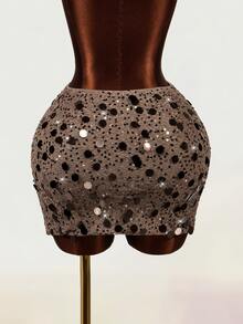 Mistrie Women's Sequin Fashion Versatile Date & Outing Mini Skirt - Brown - View 7