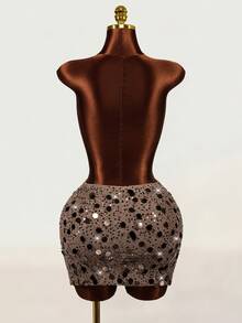 Mistrie Women's Sequin Fashion Versatile Date & Outing Mini Skirt - Brown - View 8