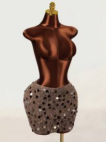 Mistrie Women's Sequin Fashion Versatile Date & Outing Mini Skirt - Brown - View 6