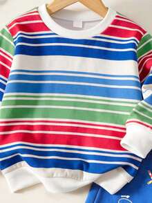 Young Boy Striped Long Sleeve Sweatshirt And Pants Casual Daily Outfit - Multicolor - View 6