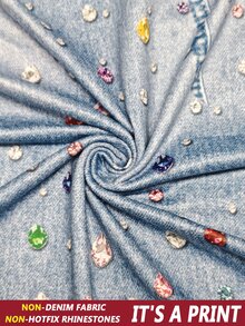 Rovax Hot-Selling Women's Fashion Knit Bandeau Mini Dress/Print Design-Faux Denim Rhinestone Pattern/Sexy Mini Bodycon Dress - Multicolor - View 3