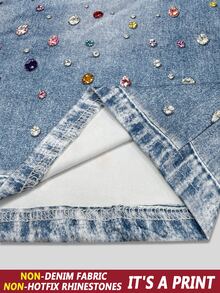 Rovax Hot-Selling Women's Fashion Knit Bandeau Mini Dress/Print Design-Faux Denim Rhinestone Pattern/Sexy Mini Bodycon Dress - Multicolor - View 5