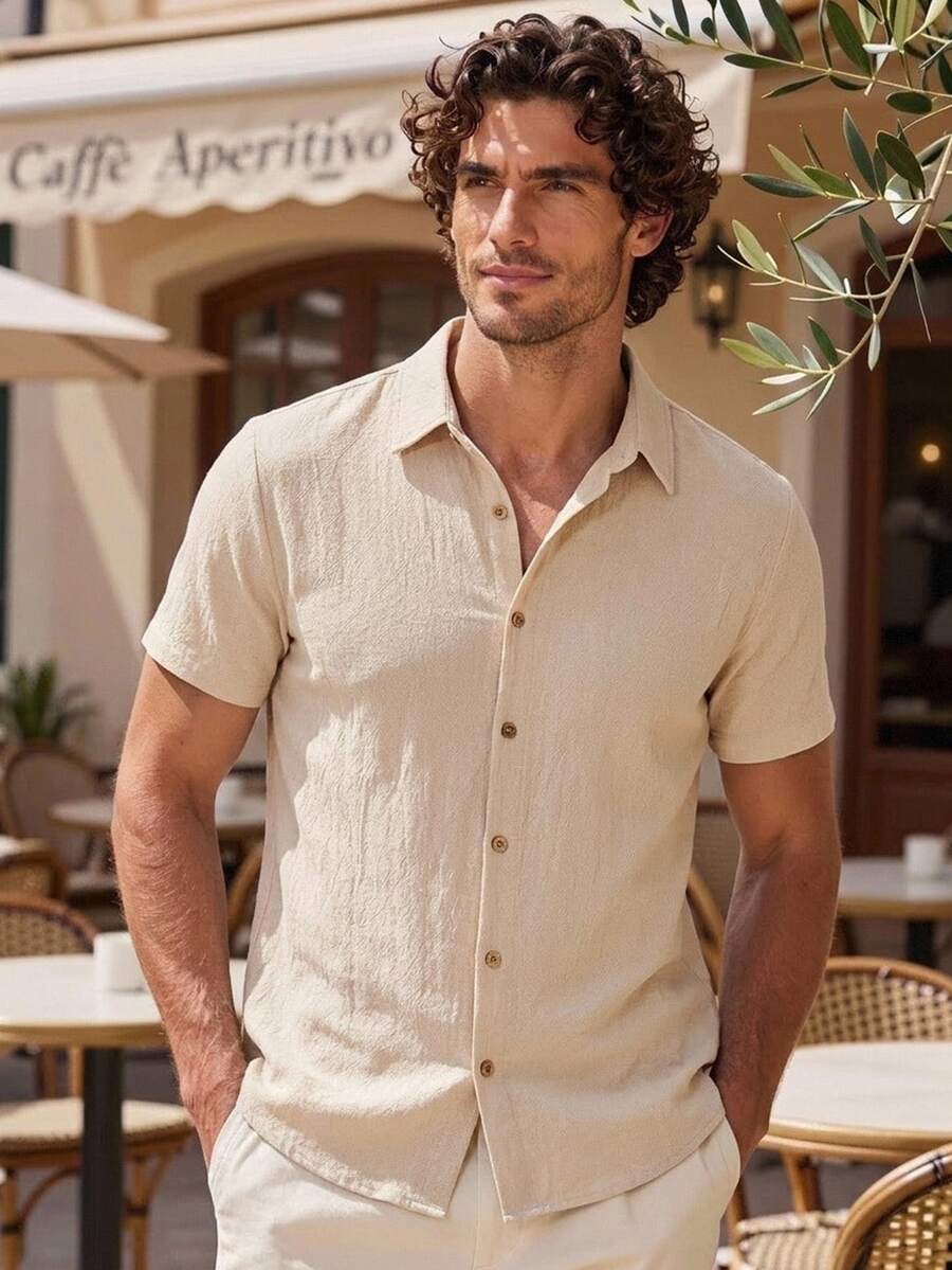 Manfinity RebelGame Men's Woven Casual Short Sleeve Shirt Halloween Winter Party Autumn - Apricot - View 1