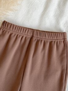 SHEIN 幼女夾克套裝 秋冬款 針織刺繡可愛抓絨內裡喇叭開襟衫 卡其色薰衣草印花外套 蓬蓬夾克 - 杏色 - 查看 4